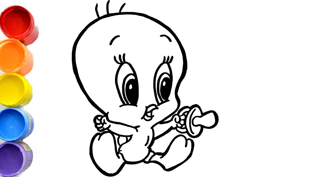 Drawings Looney Toons for children | Dibujos de Piolín bebé | How to draw Tweety baby