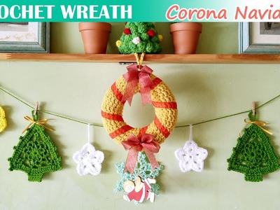 [SUB ENG] Easy Christmas wreath - Mini wreath ideas - Crochet Ornaments - Corona Navideña - Homedeco