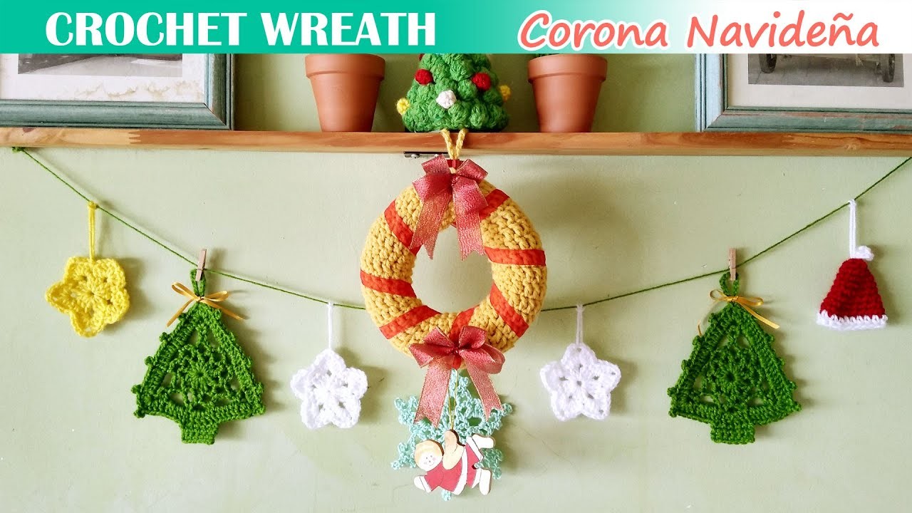 [SUB ENG] Easy Christmas wreath - Mini wreath ideas - Crochet Ornaments - Corona Navideña - Homedeco