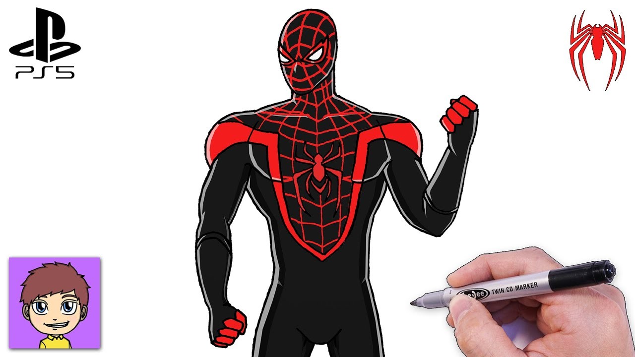 Como Dibujar a Spiderman: Miles Morales PS5 Passo a Passo - Dibujos Faciles - Dibujos para Dibujar