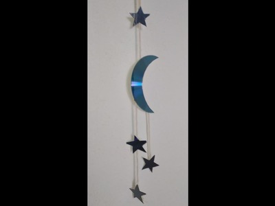 Movil colgante de luna y estrellas hecho con Cd, para adorno de pared o cuna