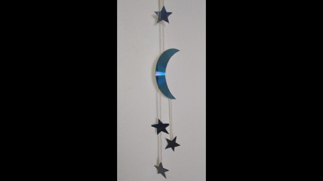 Movil colgante de luna y estrellas hecho con Cd, para adorno de pared o cuna