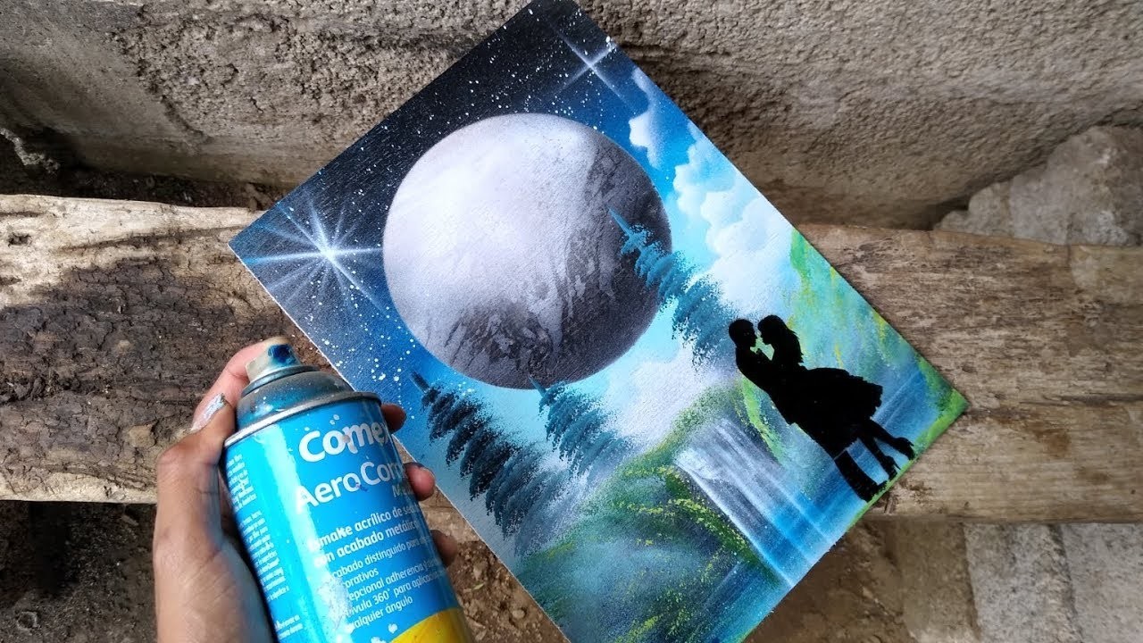 Spray Paint Art Como pintar un Paisaje nocturno Fácil y sencillo!! aerosolgrafia