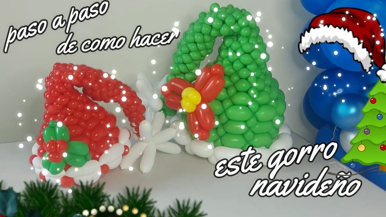 Como Hacer un Gorro Navideño en Globos. decoración con globos para navidad. Creacionessmile