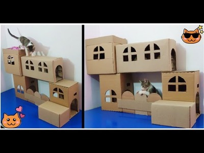Como hacer una casa para un gato con cartón reciclado. con CAJAS  de carton hacer casa para gatos