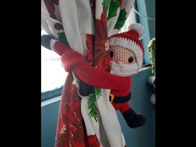 Cortinero-Abraza cortinas Santa claus-Amigurumi para navidad  prt#2 Brazos ,botas, cinturón y barba.