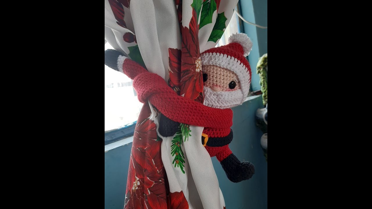 Cortinero-Abraza cortinas Santa claus-Amigurumi para navidad  prt#2 Brazos ,botas, cinturón y barba.