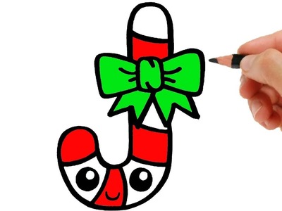 Cómo dibujar un bastón de caramelo navideño FACIL PASO A PASO
