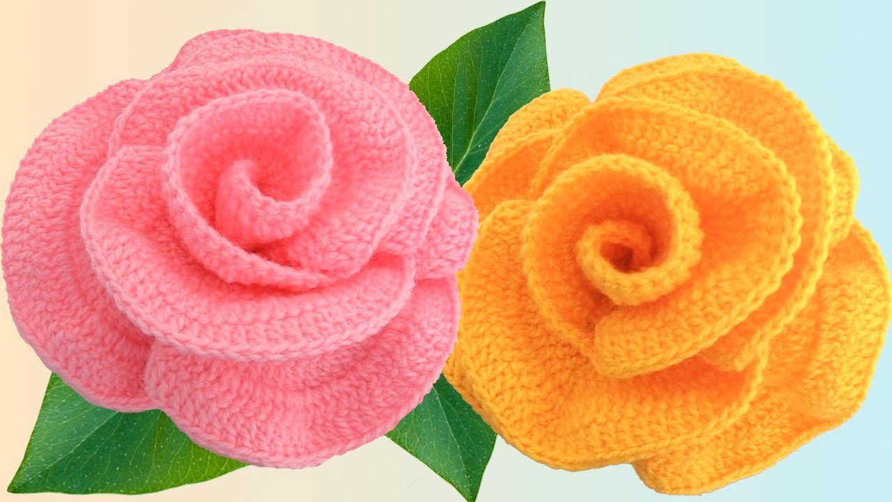 Como hacer flores rosas Gigantes 3D Tejido en puntos altos a Crochet