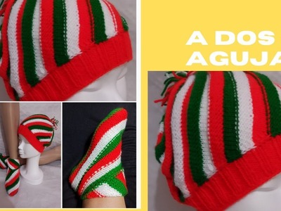 CONJUNTO GORRO CON BABUCHAS EN ASPIRAL a dos agujas