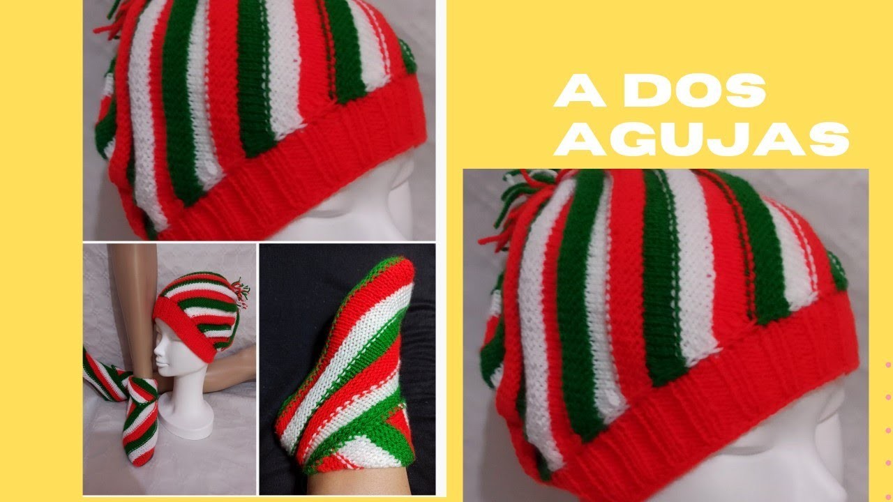 CONJUNTO GORRO CON BABUCHAS EN ASPIRAL a dos agujas