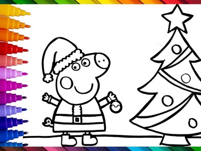 Dibuja y Colorea A Peppa Pig Con Un Árbol De Navidad ???????? Dibujos Para Niños