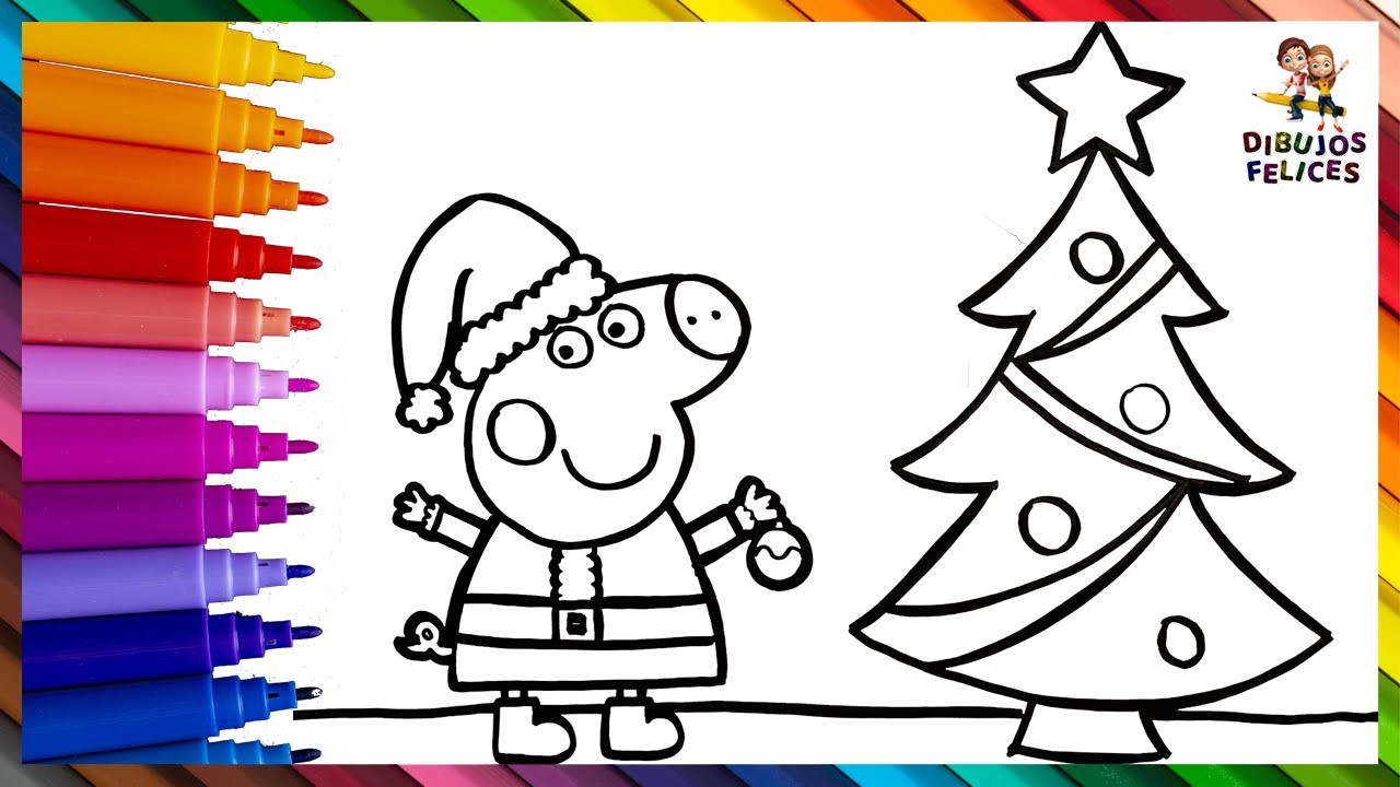 Dibuja y Colorea A Peppa Pig Con Un Árbol De Navidad ???????? Dibujos Para Niños