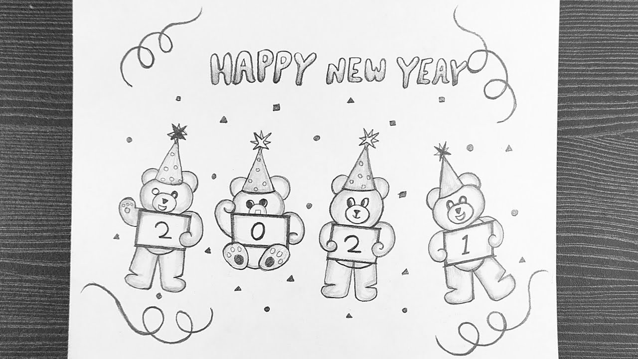 New Year Special Drawing || Happy New Year Drawing || Easy New Year Drawing || Pencil Drawing