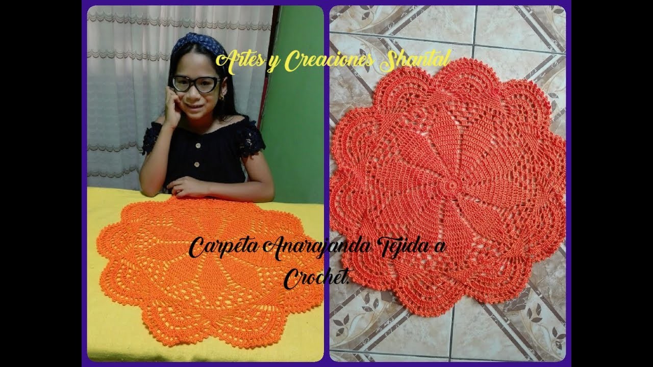 Tapete.Carpeta Anaranjado Tejido a Crochet.