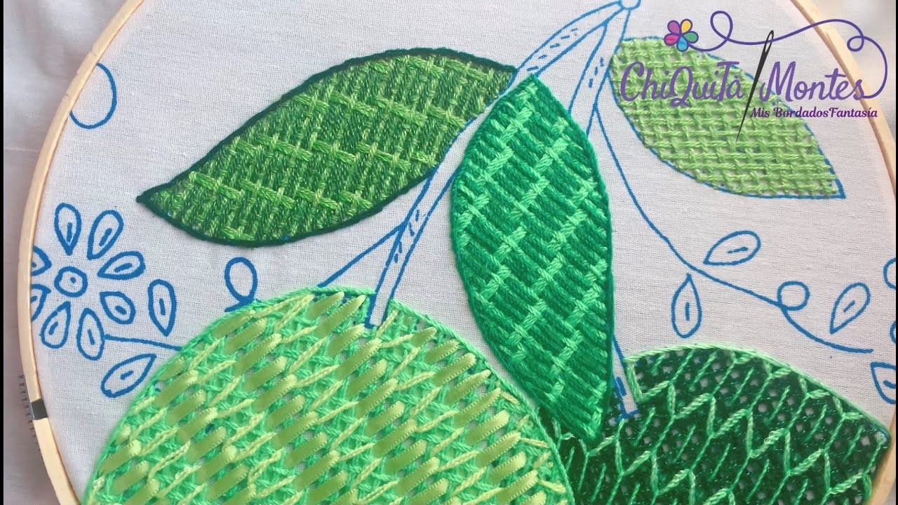 Bordado Fantasía Hoja 63. Hand Embroidery Leaf ???? with Fantasy Stitch