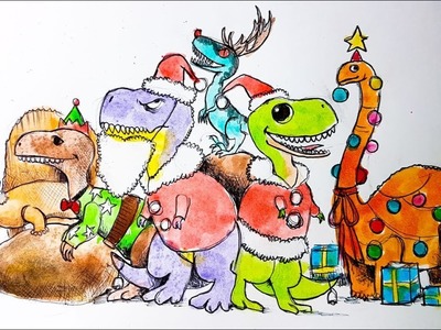 ¡Como dibujar la versión Navideña de los protagonistas del Parque de Dinosaurios!