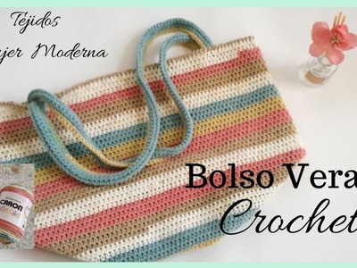 BOLSO DE VERANO  TIPO TOTE.  Crochet. Caron Cotton cake