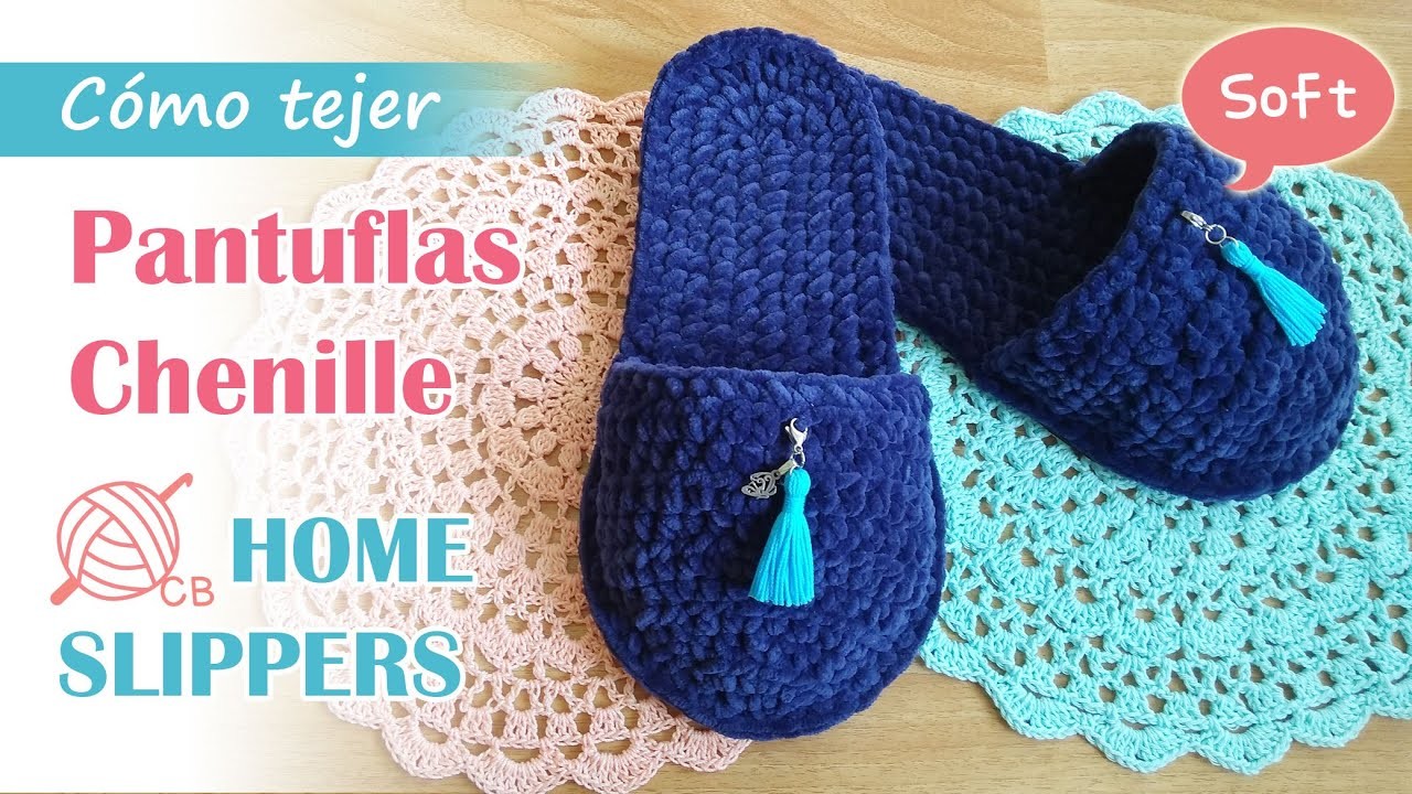 [ENG Sub] How to crochet House Slippers - Pantuflas Chenille cómodas a crochet - Chinelas