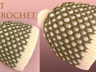 Gorro a Crochet Punto 3D de dos colores en relieve tejido en ganchillo