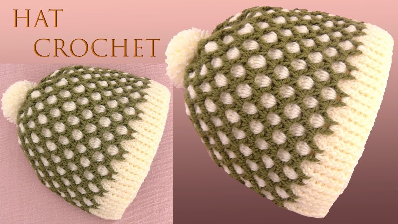 Gorro a Crochet Punto 3D de dos colores en relieve tejido en ganchillo