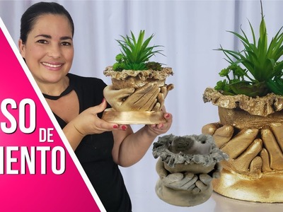 Como Fazer VASO de CIMENTO - VASO de CIMENTO com LUVAS - DIY Vasos Decorativos -Cement Flower Vase
