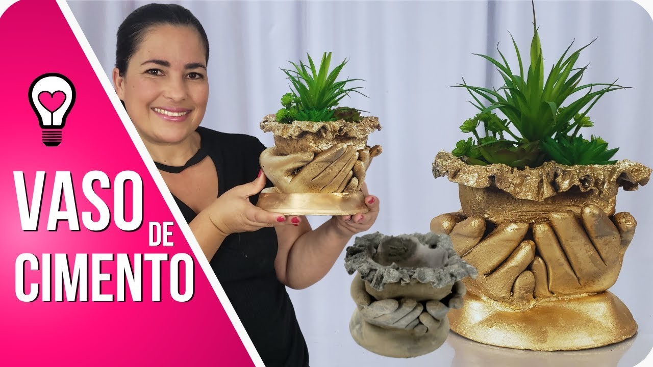 Como Fazer VASO de CIMENTO - VASO de CIMENTO com LUVAS - DIY Vasos Decorativos -Cement Flower Vase