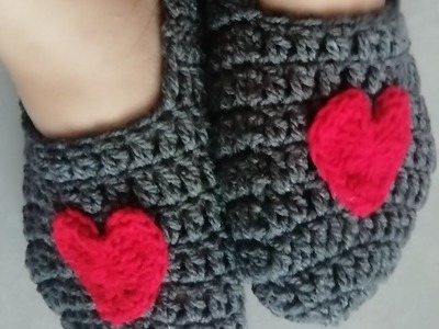 Zapatos tejidos a crochet pantunfla de corazón para san Valentín