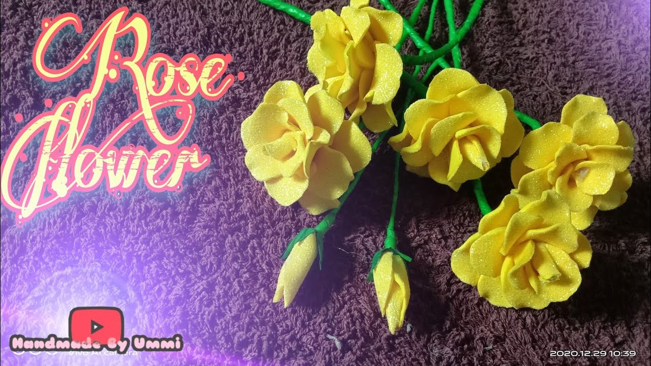 Foamiran rose tutorial,Bunga mawar busa hati, Glitter foam sheet, Foamiran Flower tutorial