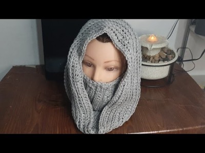 BUFANDA CON GORRO TEJIDO A CROCHET TIPO AGUJAS