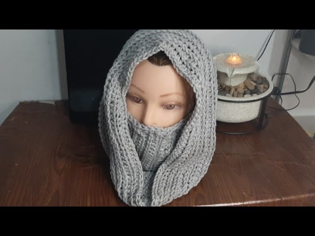 BUFANDA CON GORRO TEJIDO A CROCHET TIPO AGUJAS
