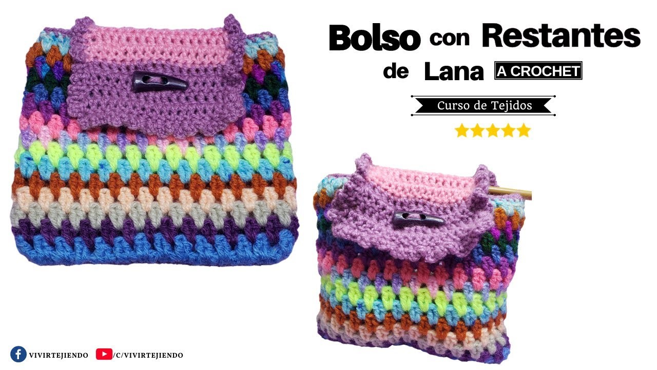 ✨ Cartera Tipo Sobre a Crochet Multicolor con Sobrantes de Lana ✅ Tejidos a Crochet