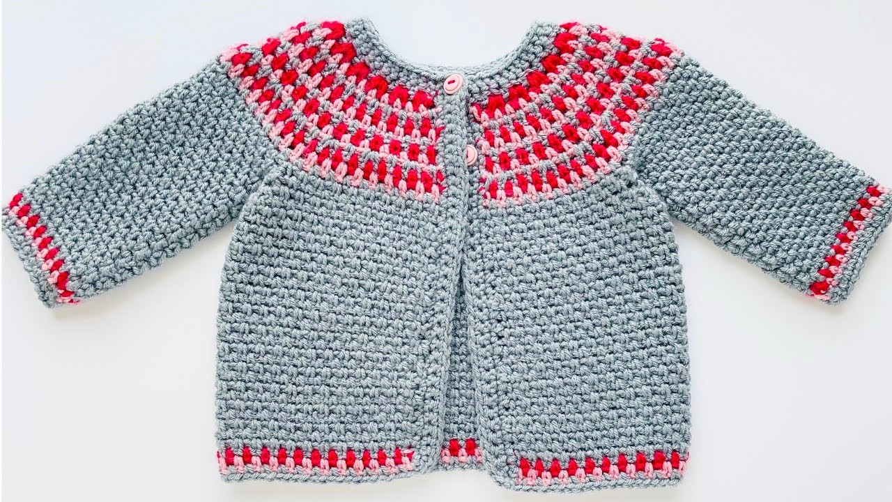 Chaquetita para niñas a crochet paso a paso 12 a 18 meses PUNTO MUZGO FÁCIL, CROCHET FOR BABY
