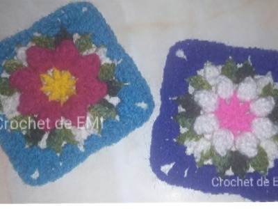 Como hacer un cuadrado de Granny Square con flor en crochet