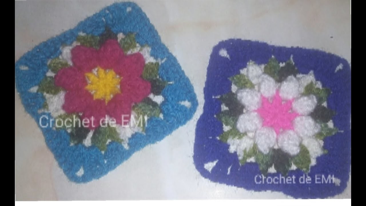 Como hacer un cuadrado de Granny Square con flor en crochet