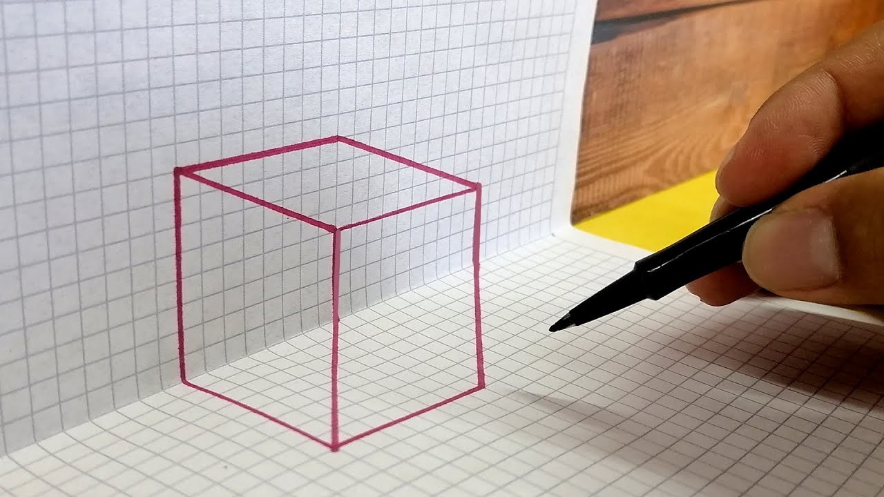 ???? Como Dibujar un CUBO 3D - How to Draw a Cube 3D Trick art on Graph paper - رسومات ثلاثية الأبعاد