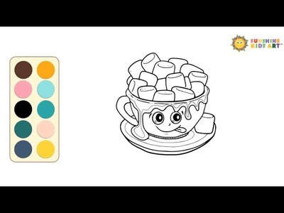 Dibuja una y Taza de Chocolate con  Malvaviscos de Colores | Dibujos para Niños