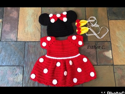 Gorro y zapatitos tejidos a crochet inspirado en Minnie Mouse 3-6 meses y 0-3 meses