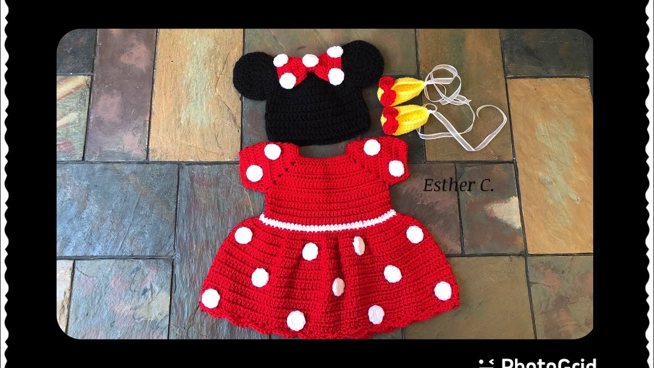 Gorro y zapatitos tejidos a crochet inspirado en Minnie Mouse 3-6 meses y 0-3 meses