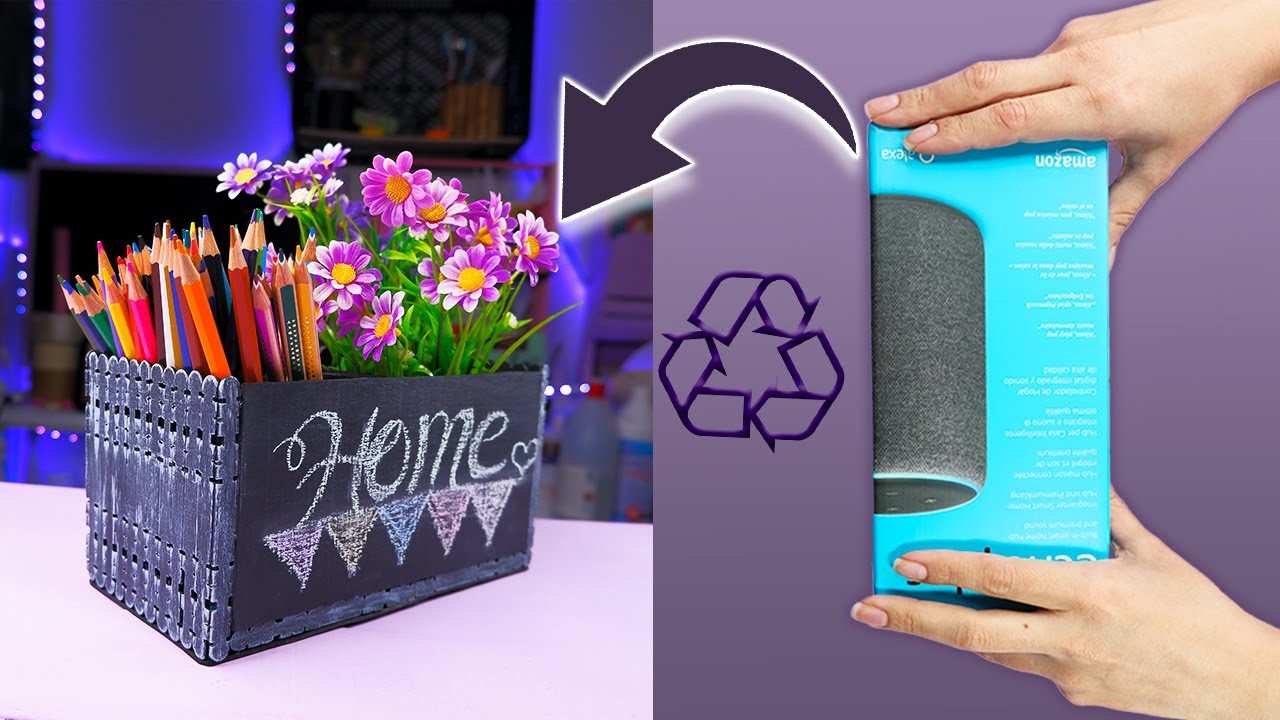 Organizador y florero Doble uso solo con una caja de cartón - Reutiliza y decora
