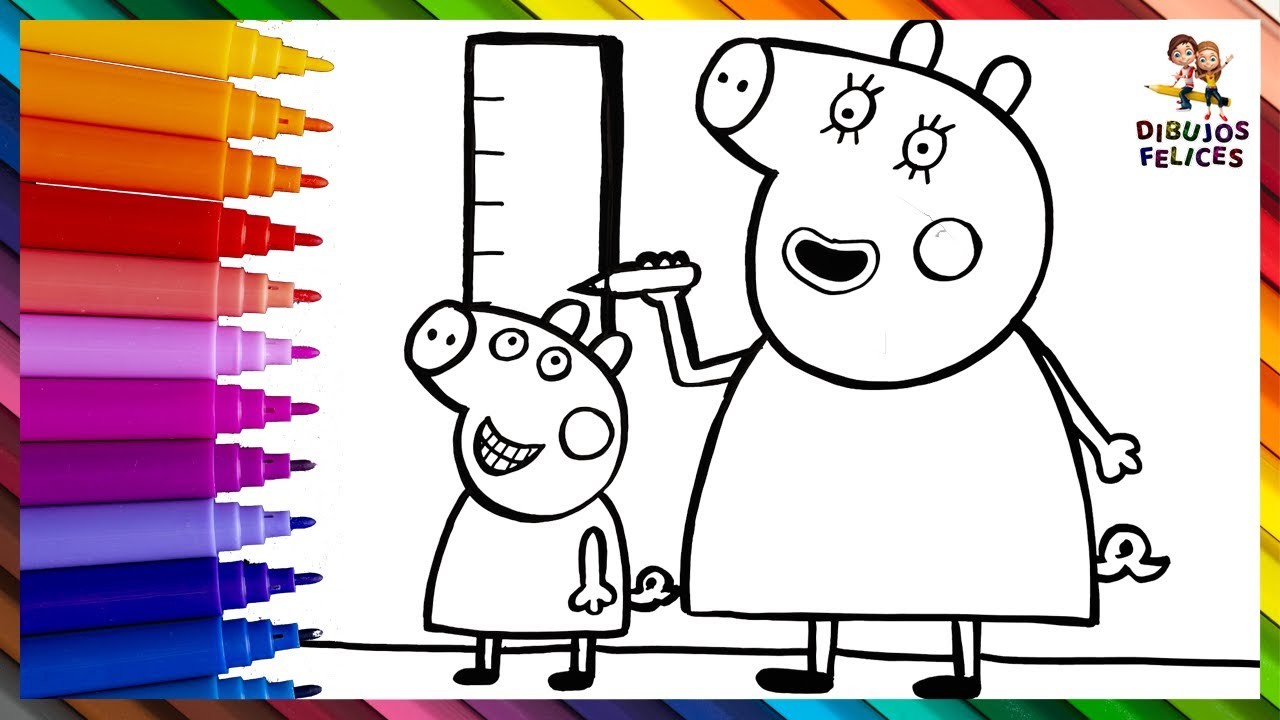 Dibuja y Colorea A Mamá Pig Medindo A Altura De Peppa Pig ????????✍️ Dibujos Para Niños