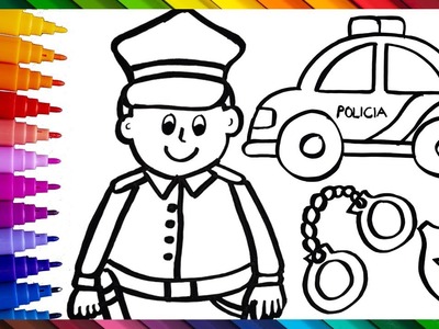 Dibuja y Colorea A Un Policía Con Sus Complementos ????????⭐ Dibujo De Carro De Policía