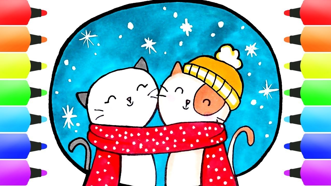 How to Draw CUTE Cats | Cats in Winter Drawing Tutorial (Easy) - Cute Cats Video :)