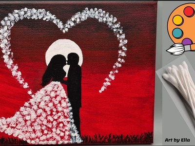 A Romantic Couple Painting using Easy Trick! Tablou pictat pe canvas folosind trucuri simple!
