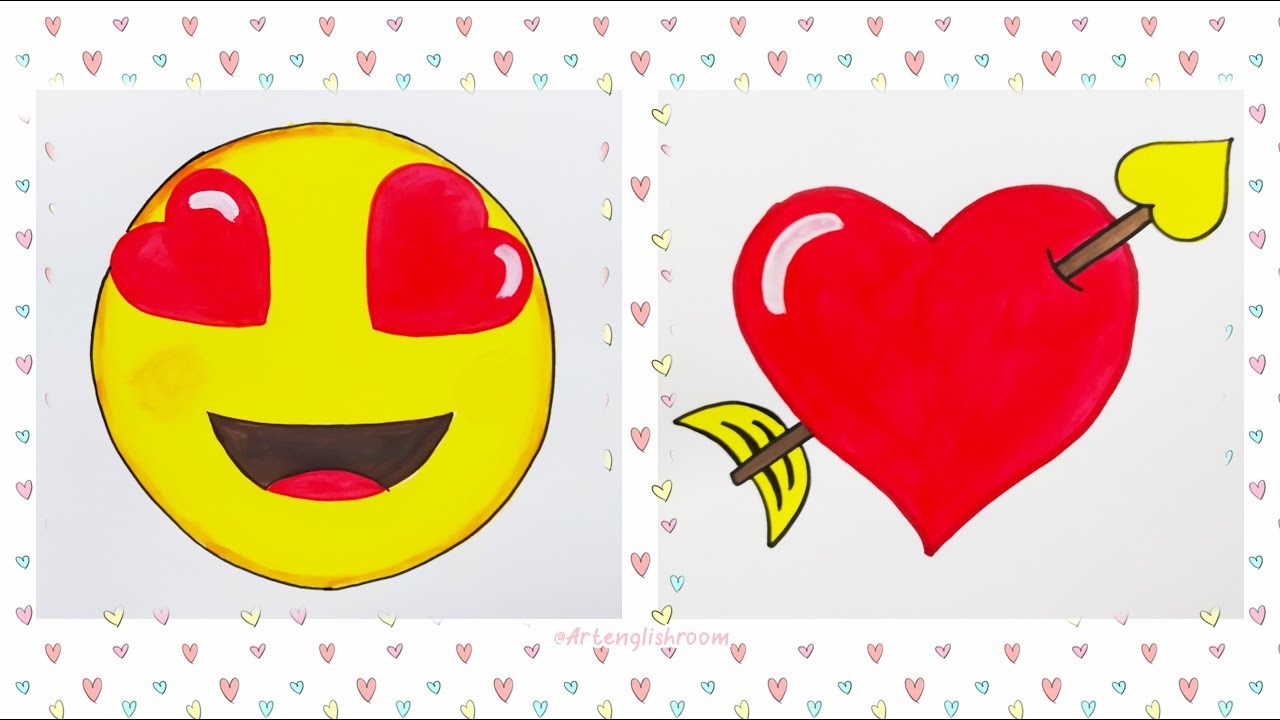 Como dibujar emoji enamorado y corazón | Draw and Paint emoji