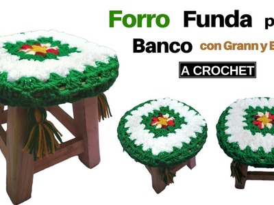 ???? Forro Funda para Banco a Crochet con Borlas en las 4 Esquinas ✅ Tejidos ganchillo   crochet