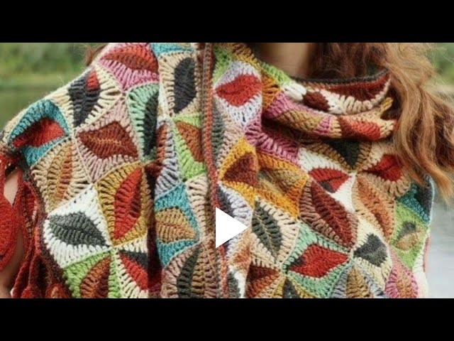 Chal rectangular con diseño de hojas tejido a crochet (muestra del tramado)