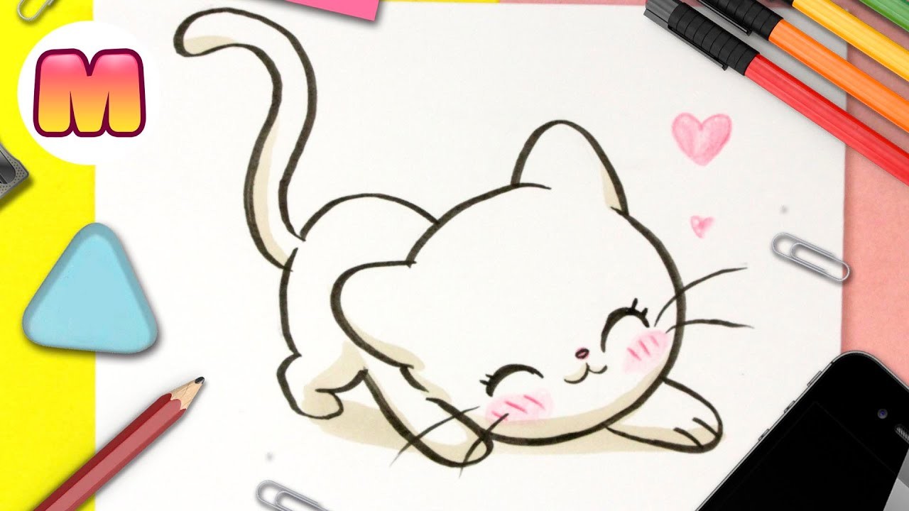 Como dibujar un GATO KAWAII ???? FACIL PASO A PASO ???? como dibujar un gatito bebe