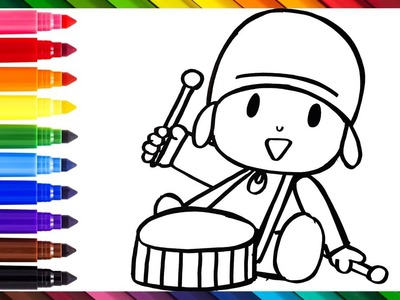 Dibuja y Colorea A Pocoyó Tocando Un Tambor Arcoiris ???????????? Dibujos Para Niños