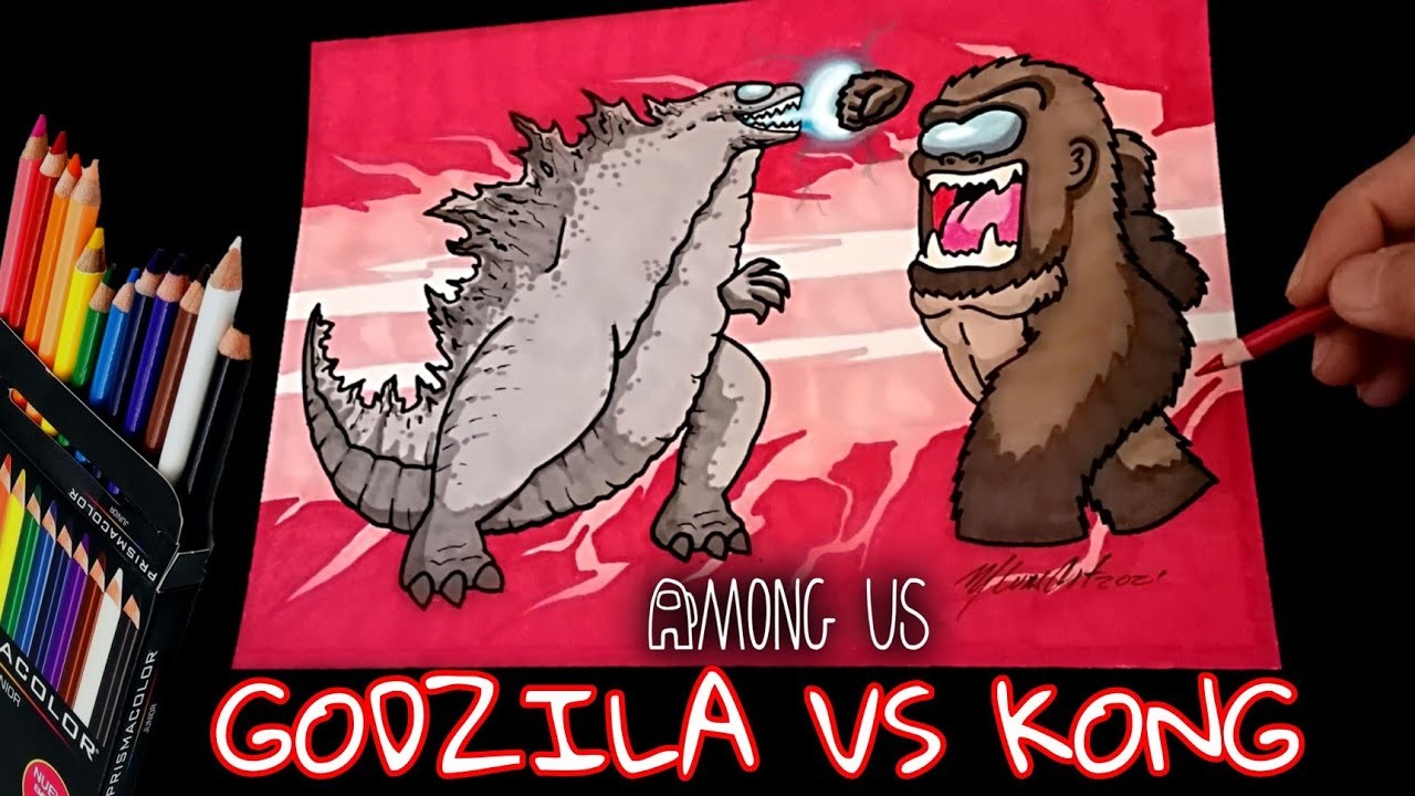 COMO DIBUJAR A GODZILA VS  KONG  ESTILO AMONG US | how to draw godzila vs kong